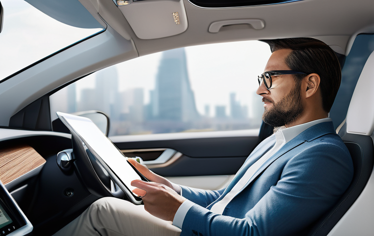 자율주행차의 시민 생활 변화 예측 - **Prompt:** "A highly detailed, interior shot of a luxurious, spacious autonomous vehicle. A profess...