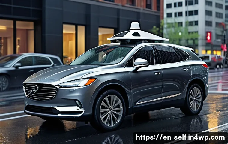자율주행차의 기술 도입 장벽 - **Prompt:** A sleek, modern self-driving car, metallic gray, navigating a busy urban street during a...