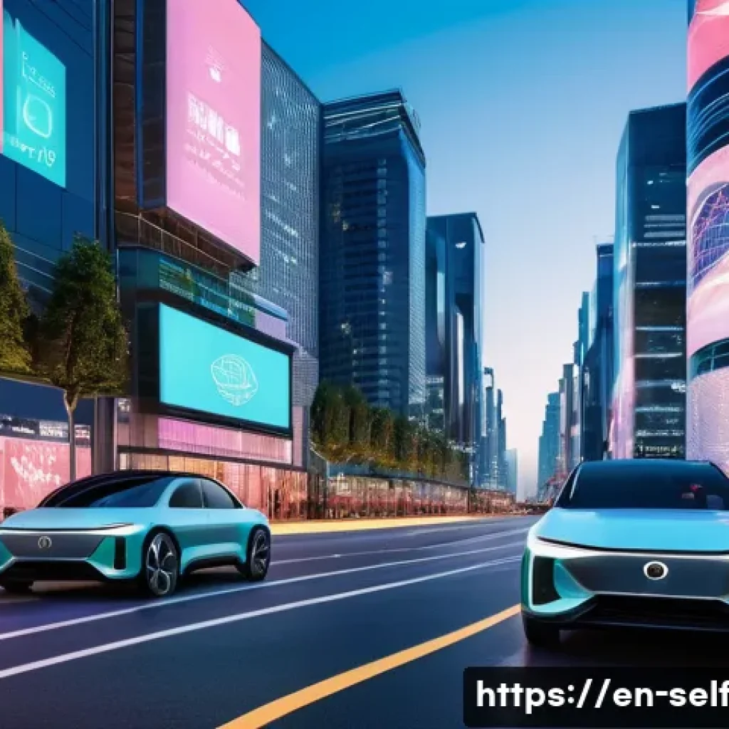 자율주행차의 법적 규제 현황 - A futuristic city street scene at dusk showcasing autonomous vehicles from various countries, each s...
