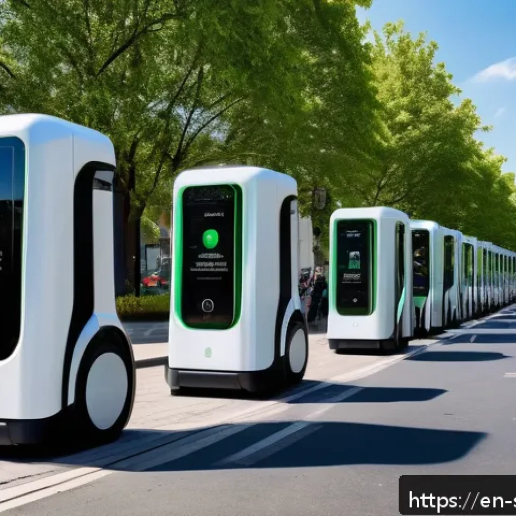 자율주행차와 공유 경제의 관계 - A bustling modern urban street scene featuring sleek autonomous electric vehicles in shared fleets p...