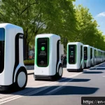 Home 22 자율주행차와 공유 경제의 관계 - A bustling modern urban street scene featuring sleek autonomous electric vehicles in shared fleets p...