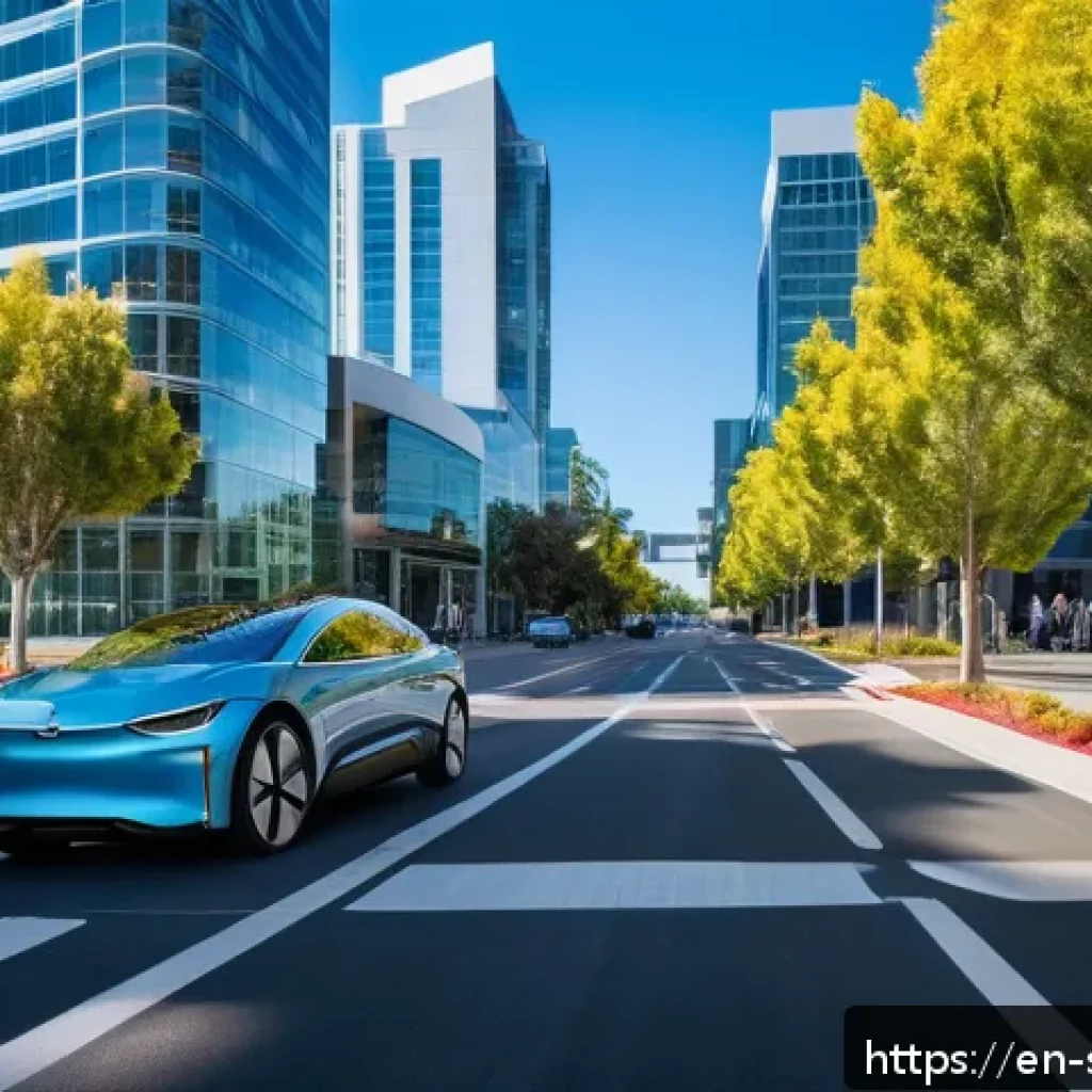 자율주행차의 지역별 수요 분석 - A futuristic urban scene in Silicon Valley featuring sleek autonomous electric vehicles navigating s...
