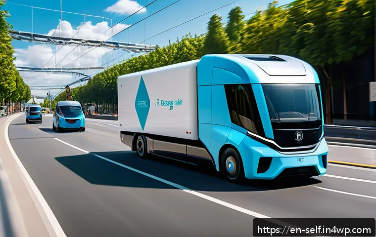 자율주행차의 물류 및 운송 효율성 - A futuristic autonomous delivery truck equipped with advanced LiDAR, radar, and camera sensors drivi...