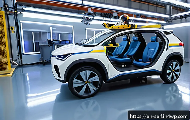 자율주행차의 지역별 요구 사항 분석 - A futuristic autonomous vehicle undergoing rigorous crash testing inside a high-tech safety lab, fea...