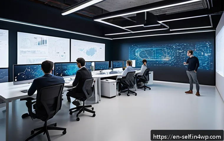 자율주행차의 투자 유치 전략 - A high-tech autonomous vehicle startup office environment featuring diverse engineers and researcher...